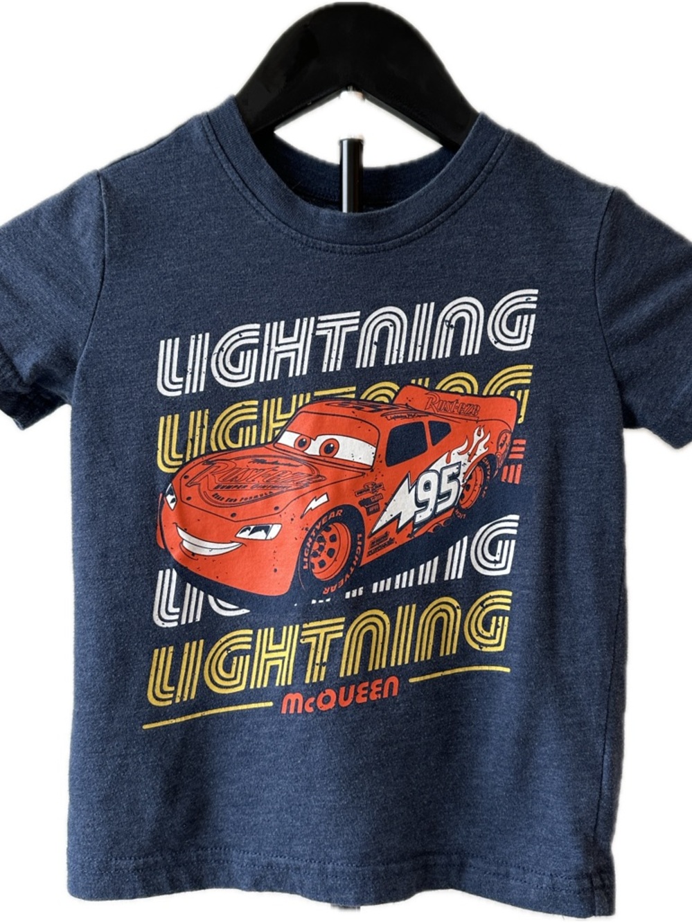 Toddlers Disney Lightning McQueen Car Tee Shirt in Blue w- Red Graphic